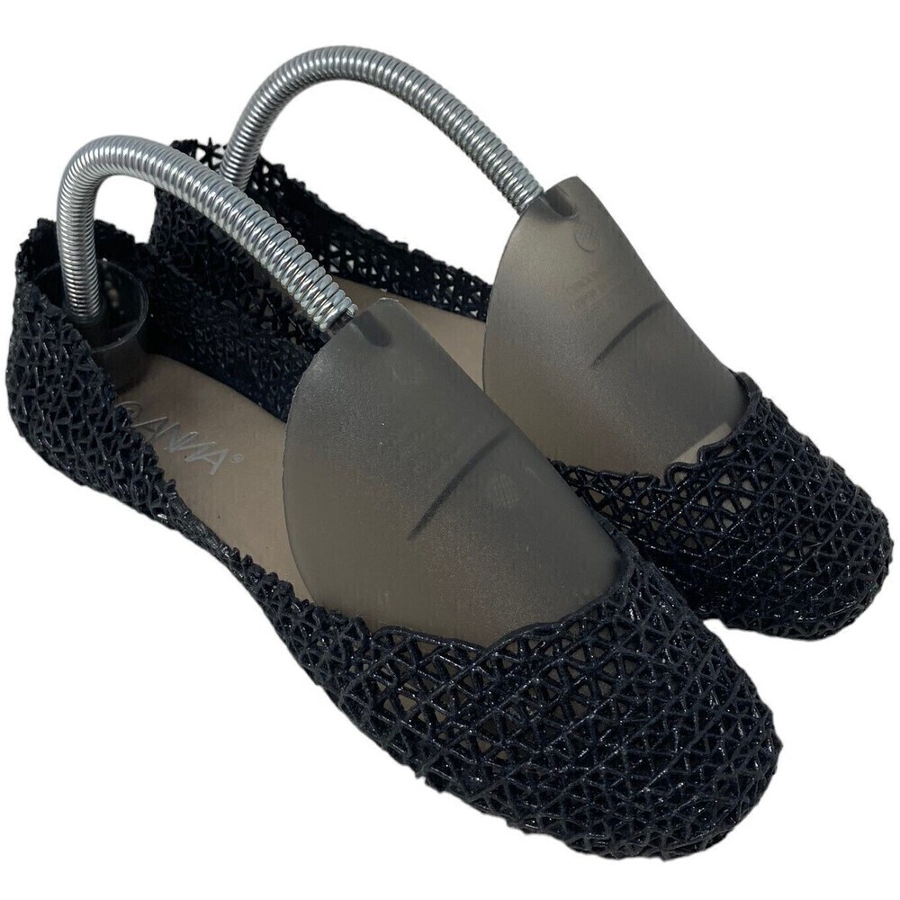 Anna Jelly Flats Womens Black Glitter Slip On Shoes Size 6 US 37 EU